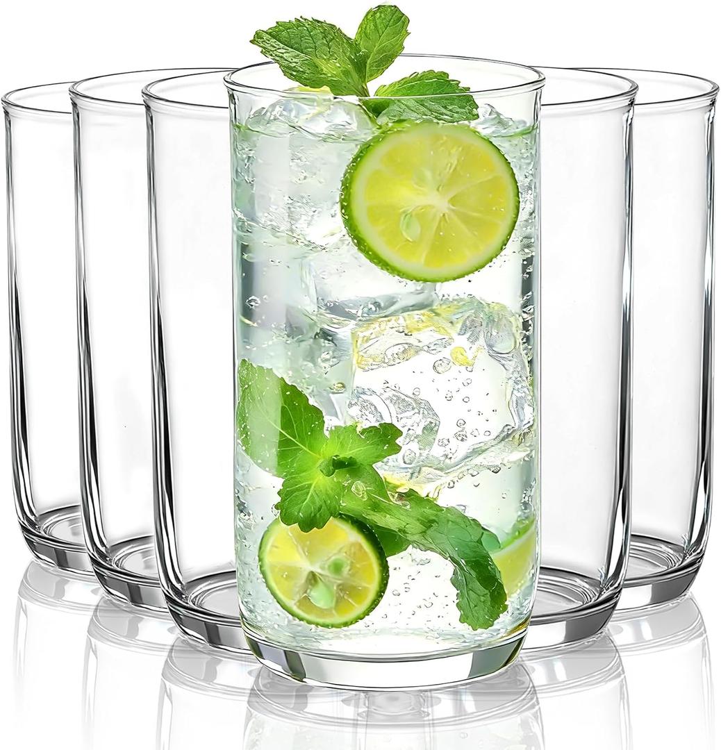 HOMQUEN 14oz Highball Glasses, 6pcs Drinking Glasses, PET Clear Plastic Water Glasses, Beer Glasses, Iced Coffee Glasses, Ideal for Cocktail, Whiskey, Soda, Tea, Water, Gift, 2.75 inches x 5.1 inches
