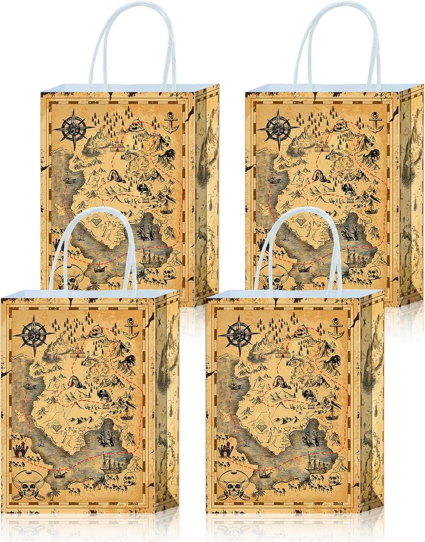 Roselush 16 Pcs Treasure Map Paper Party Bags Gift Bags - Treasure Maps for Kids Goodie Bags Party Favor Bags Pirate Decor Pirate Decorations for Birthday Celebrations