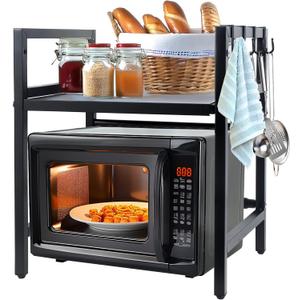 Microwave Oven Rack,Microwave standm,Adjustable Shelf with Hooks,100lb Capacity,Microwave Shelf,Microwave Rack,Kitchen Microwave Stand,Microwave Stand with Storage,Microwave Stand countertop