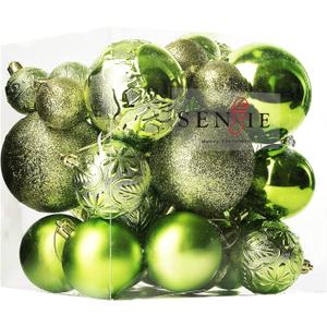 Senjie Apple Green Shatterproof Christmas Ornaments, 32 Pcs Multicolored Spherical Hanging Plastic Ornaments for Christmas Trees
