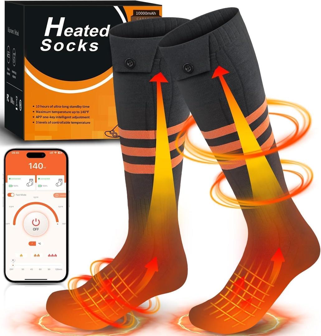 Heated Socks for Men Women with APP Remote Control, Upgraded 10000mAh Rechargeable Electric Heated Socks Up to 10 Hours, Washable Winter Foot Warmer Socks for Outdoor Camping Hiking Skiing Hunting