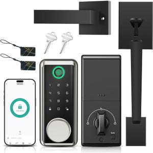 Keyless Entry Door Lock Deadbolt with Handle Set, Smart Locks for Front Door, Digital Door Lock with Keypad Set, Door Code Lock with Touchscreen, Compatible with Alexa, Satin Nickel