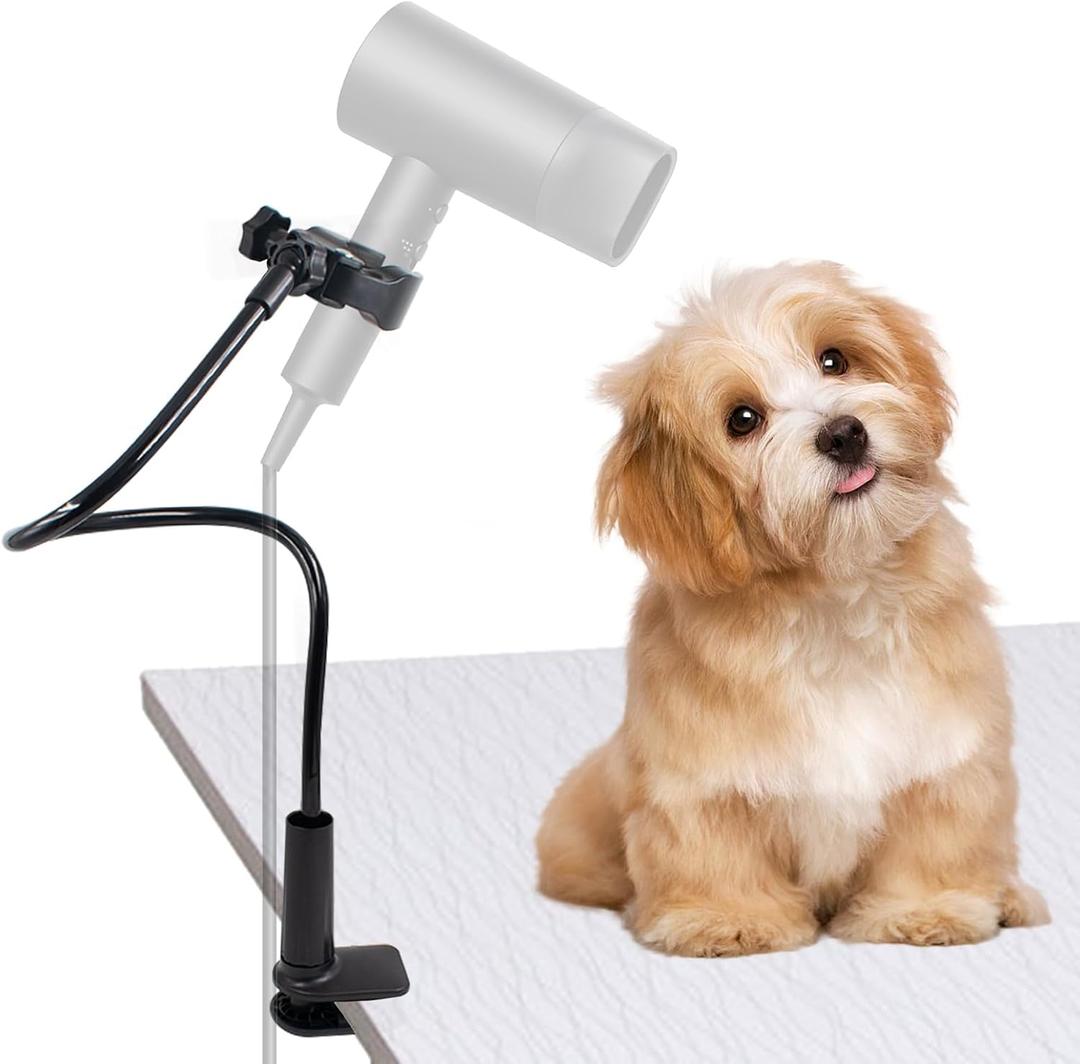 Dog Hair Dryer Holder, Black Alloy Adjustable Lazy Hair Dryer Hands Free Stand with 360 Rotatable Clamp for Pet Dog Cat Grooming