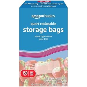 Amazon Basics Reclosable Quart Food Storage Bags, BPA Free, 150 Count