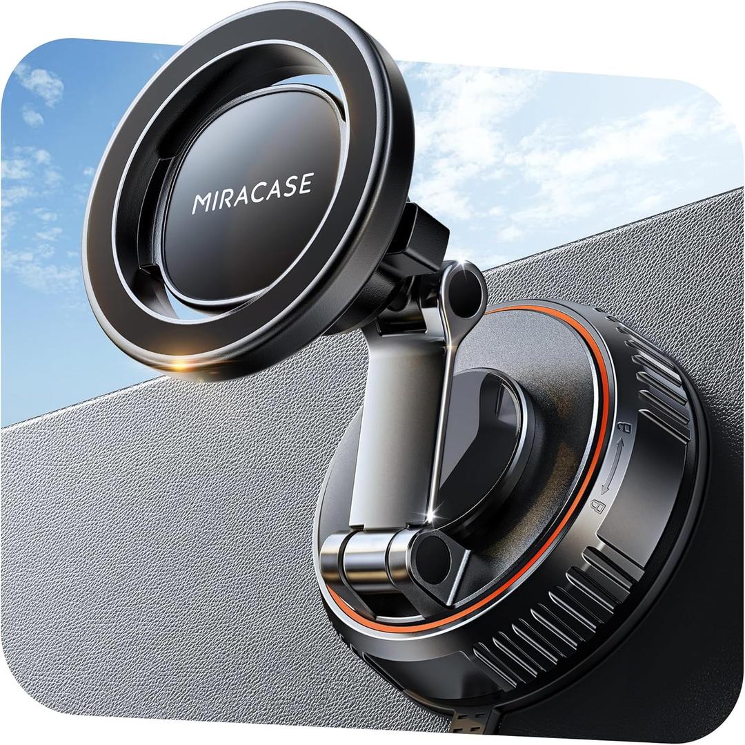 Miracase for MagSafe Car Mount[3600gf Strong Magnet & 89+LBS Suction Base]Vacuum Magnetic Phone Holders for Your Car, 360 Adjustable Dashboard & Windshield Mount with Dash Accents for All Smartphones