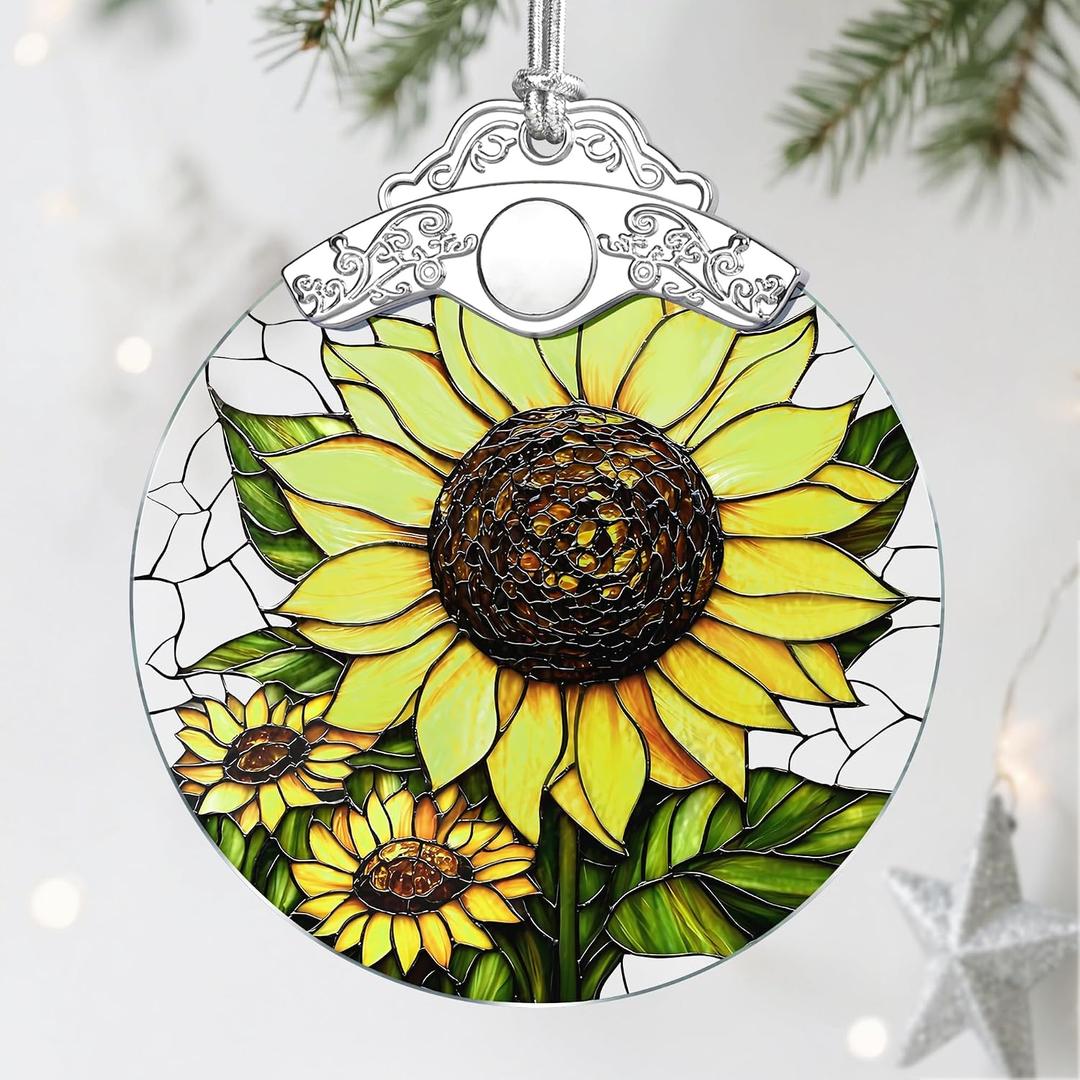 Stained Glass Ornament, Christmas Ornaments, Christmas Decorations for Tree, Holiday Ornament, Gifts for Flower Lovers, Holiday Party Gifts, Gift Ideas & Xmas Gift - Sunflower