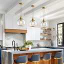 Pendant Lights Kitchen Island: 3 Pack Gold Light Fixture Modern with Clear Glass - 10 Inch Mid Century Globe Kitchen Lighting Fixtures Ceiling for Foyer Bedroom