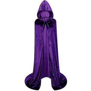 LHJ Unisex Full Length Hooded Robe Cloak Long Velvet Cape Cosplay Costume (Purple, XL)