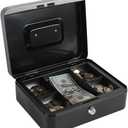 xydled Locking Steel Large Cash Box with Removable Coin Tray and Key Lock,9.84"x 7.87"x 3.54",Black