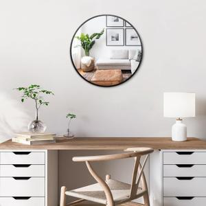 Itrue 12 Inch Small Round Decorative Wall Mirror, HD Silver-Coated Glass with Brushed Black Metal Frame, Minimalist Modern Accent Mirror for Vanity, Narrow Walls, Bathroom, Bedroom & Entryway