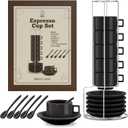 Houseables Espresso Cup Set, Espresso Cups Stackable, Expresso, Demitasse, with Saucers, Stand, Spoons, Coffee Mugs, Juego De Tazas Para Cafe, Porcelain, Stacking, 19 Pieces, Set of 6, 2.5 oz, Black