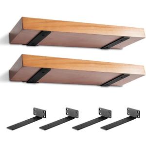 MIUGO Heavy Duty Shelf Bracket 4 Pack, Floating Shelf Brackets 8 inch Long, Brackets for Shelves, Black Coated Metal Wall Shelf Support Brackets1/5"-Thick