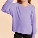Haloumoning Girls Oversized Long Sleeve T Shirts Kids Casual V Neck Cute Tops Basic Tees with Thumb Holes 4-14Y Purple