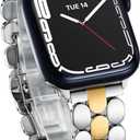 Designer Band for Apple Watch 40mm 41mm 42mm 38mm 44mm 45mm 46mm 49mm for Women, Stainless Steel Dressy Bands Compatible with Apple Watch Series 11,10,Se,9,8,7,6,5,4,3,2,1 for iWatch (Silver and Gold - Shiny&Brushed)