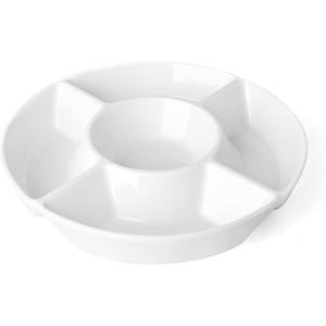 Sweese Chip & Dip Serving Set, Porcelain Divided Serving Platter, Relish Tray, Perfect for Chips and Dip, Veggies, Candy and Snacks, White