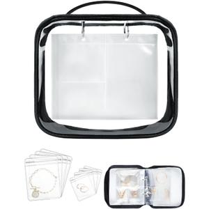 Travel Jewelry Organizer  Transparent Zippered Holder Portable Storage Book for Earrings, Rings, Necklaces, Bracelets Includes 48 Small & 24 Large Anti-Tarnish Bags