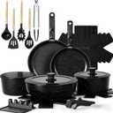Umite Chef 21Pcs Pots and Pans Set Non Stick, Nonstick Cookware Sets Detachable Handle, Non Toxic Induction RV Kitchen Cooking Set, Dishwasher/Oven Safe, Fridge Safe, Space Saving(Black)