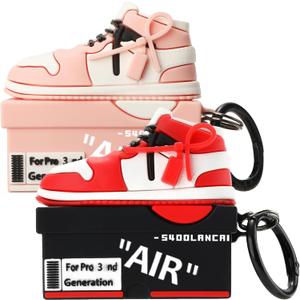 [2Pac] Compatible Airpods Pro 3 Case (2025),3D Cute Cartoon Shoe Box Soft Silicone Protective Cases for Apple AirPods Pro 3rd Generation Case,Airpod Pro 3 Cover with Keychain for Women Men,Red+Pink