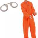 fun shack Men's Prisoner Costume, Orange Jail Inmate Jumpsuit, Adult Prison Outfit for Halloween or Costume Parties (Medium)