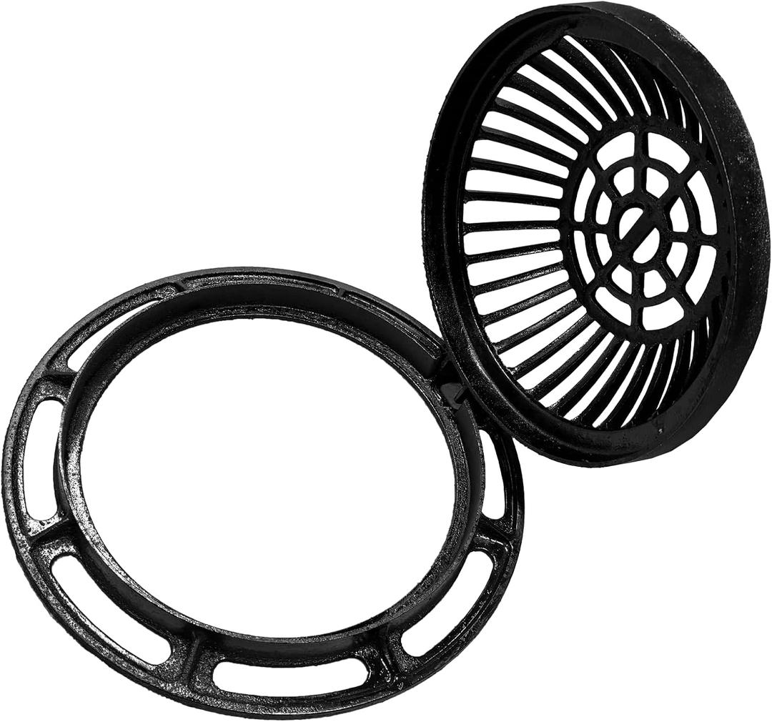 12in Ductile Iron Atrium Drain Grate and Frame,Dome Durable Metal Overflow Relief Gully Dome Grate with Bolted Down Base,Cast Iron Sewage Drain Grates for Garden,Yard,Lawn(Overall Size 14.2")