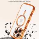 Jusy Compatible with MagSafe Phone Case with Screen Protector for iPhone 14 Pro, Cute Curly Wavy Magnetic Metal Glossy Soft Shockproof Clear Phone Cover - Orange
