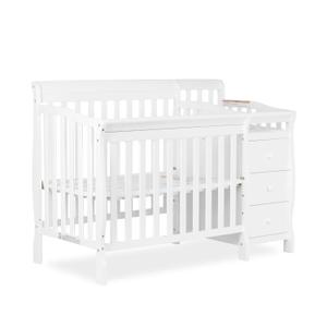 Dream On Me Jayden 4in1 Mini Convertible Baby Crib & Changer with Storage in White, Pinewood, GreenGuard Gold & JPMA, 1 Mattress Pad, 3 Levels, Converts to Mini Day & Twin-Size Bed (Add On Rail)