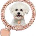 Hillban Dog Chain Gold-Plated Diamond Collar with Heart Rhinestones Jewelry Pet ID Tag Chain Bling Puppy Collar with Personalized Name Tag for Dog Cat(Rose Gold,8 Inch)