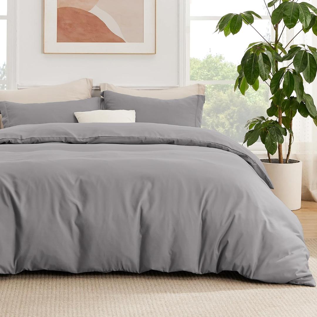 Bedsure Duvet Cover with Fitted Sheet Queen - Warm Deep Pocket, Hotel Luxury Soft Double Brushed Bedding Set with Zipper Closure, 1 Duvet Cover, 1 Fitted Sheet, 2 Pillow Shams, NO Comforter, Grey 