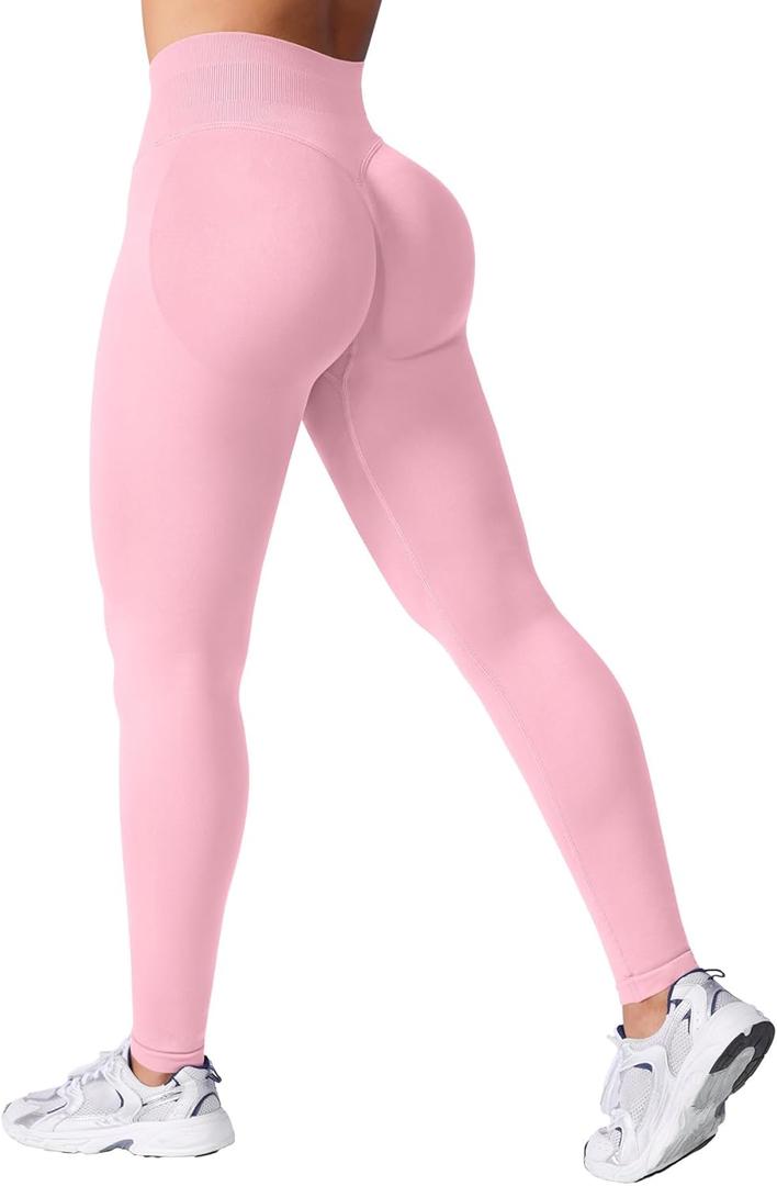 VOYJOY Women Seamless Impact Leggings Scrunch Workout Leggings Medium Waist Tummy Control Butt Lifting Gym Yoga Pants (X-Small, Pink)