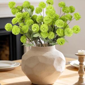 INQCMY Artificial Flowers 12 Pcs Ball Chrysanthemums for Weddings Silk with Stemsdiy Champagne Bouquets Indoor and Outdoor Decoration Kitchen Table Decor (Dark Green)