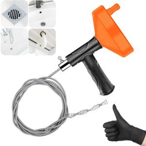 Drain Snake Auger 33 Feet, Plumbing Snake Drain Hair Clog Removal Tool, Heavy Duty Toilet Snake Auger, Sink Unclogger Drain Cleaner Tool for Bathroom Kitchen Tub Shower Drain Clog Remover With Gloves