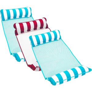 Aqua 4-in-1 Monterey Hammock Pool Float & Water Hammocks, 1-2-3-4 Multipacks Multiple Colors/Styles for Adults and Kids Floating (2 Light Blue & Burgundy/White (Pack of 3))