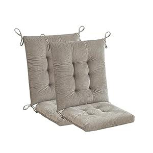 Makimoo Outdoor Patio Cushion, Rocking Chair Cushion, Tufted Pads, Set of Upper and Lower with Ties Pack of 2 (2 Sets) - Back 20"×18", Seat 18"×18" (Grey)