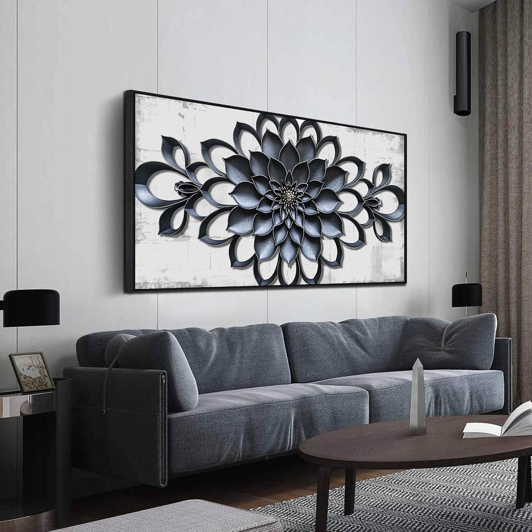Modern Wall Art for Living Room Large Size - Minimalist Flower Canvas Wall Art for Bedroom - Large Picture Frames for Wall Size 29" x 59" (Black and White)
