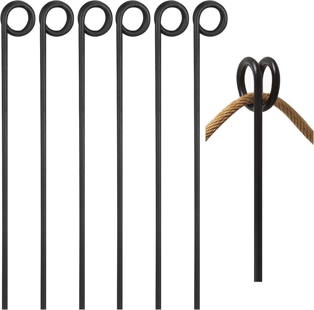 6 Pcs Rope Stakes Black Steel Stakes with Loop Fence Poles for Creating a Rope Border Around Flower Beds, Trees, Garden, Walkways