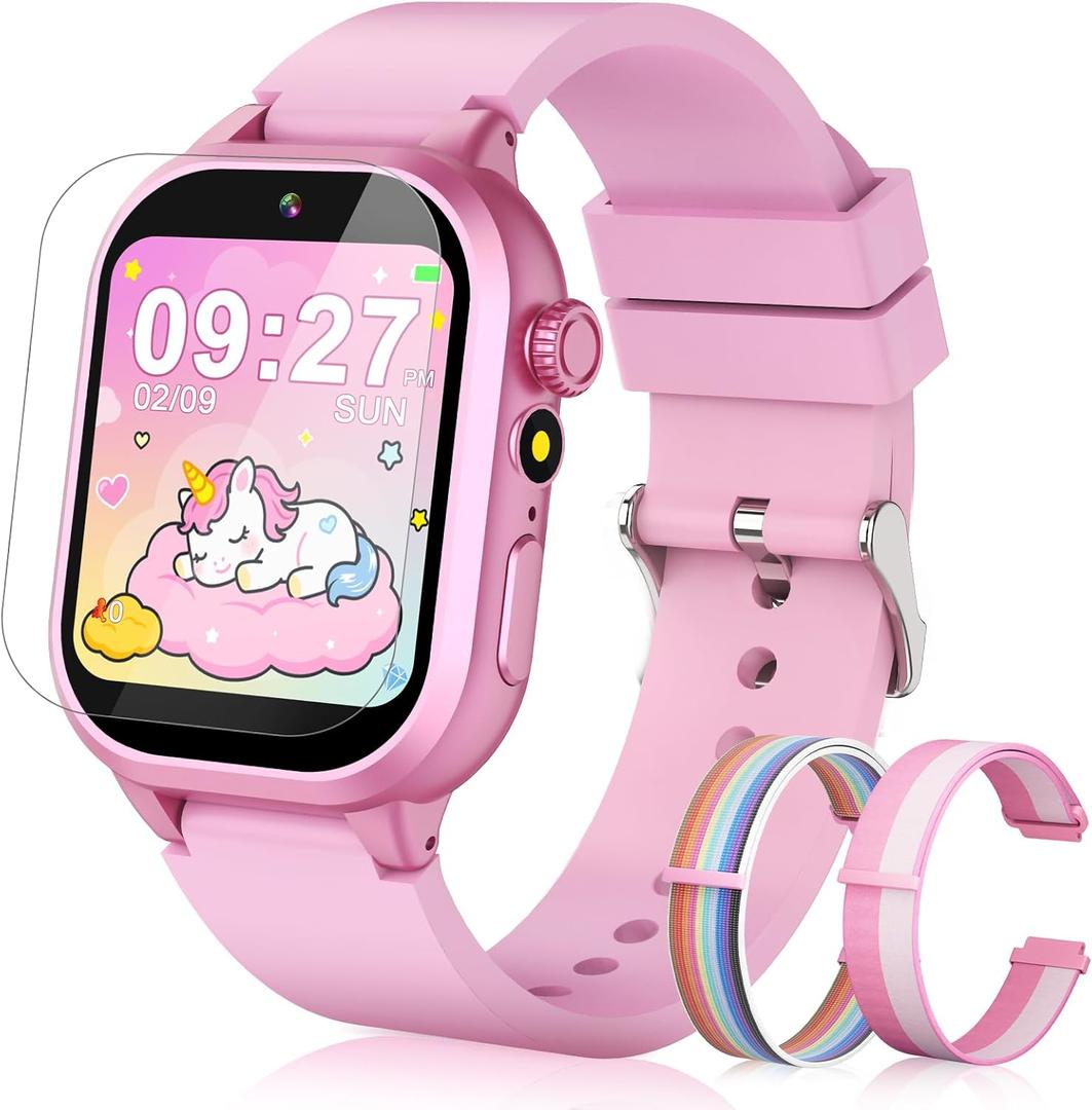 Kids Smart Watch Girls Gift for Girl Aged 5-12, 40 Games HD TouchScreen Kids Watch with Video Camera Music Pedometer Audiostory Learn Card Toys Birthday Gifts for Girls Ages 5 6 7 8 9 10(Pink)