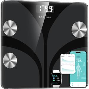 Posture Scale for Body Weight, Digital Bathroom Smart Scale, 13 Body Composition Analyzer Sync Weight Scale BMI Health Monitor Sync Apps 400lbs - Black (11.8*10.2)
