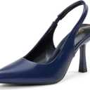GENSHUO Women's Slingback Kitten Heel Pointed Closed Toe Stiletto Pumps Slip on Elastic Strap Wedding Party Dress Sandals Shoes (6, Solid Navy Blue)