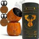 Charred Wooden Whiskey Glass Gift Set of 2  Hand-Fired Jujube Charred Wooden Bourbon Drinking Glass with Stainless Steel Balls & Coasters  No Varnish, Premium Bourbon Barware for Bold Flavor.