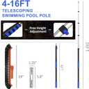 16FT Swimming Pool Pole with Brush, Upgraded Pool Pole Telescopic 16ft Heavy Duty with 19" Pool Brush Head, Adjustable Length 4 to 16 Feet, Universal Pole for Skimmer Net, Brush, Vacuum Head
