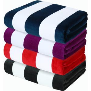 Exclusivo Mezcla 4 Pack 100% Cotton Oversized Large Beach Towel, Pool Towel (Cabana Stripe, 35"x70")—Soft, Quick Dry, Lightweight, Absorbent, and Plush