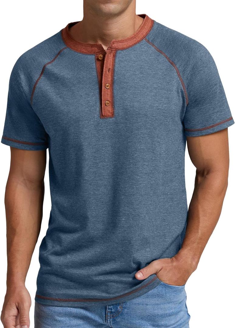 Sailwind Mens Henley Long/Short Sleeve T-Shirt Cotton Casual Shirt, Large