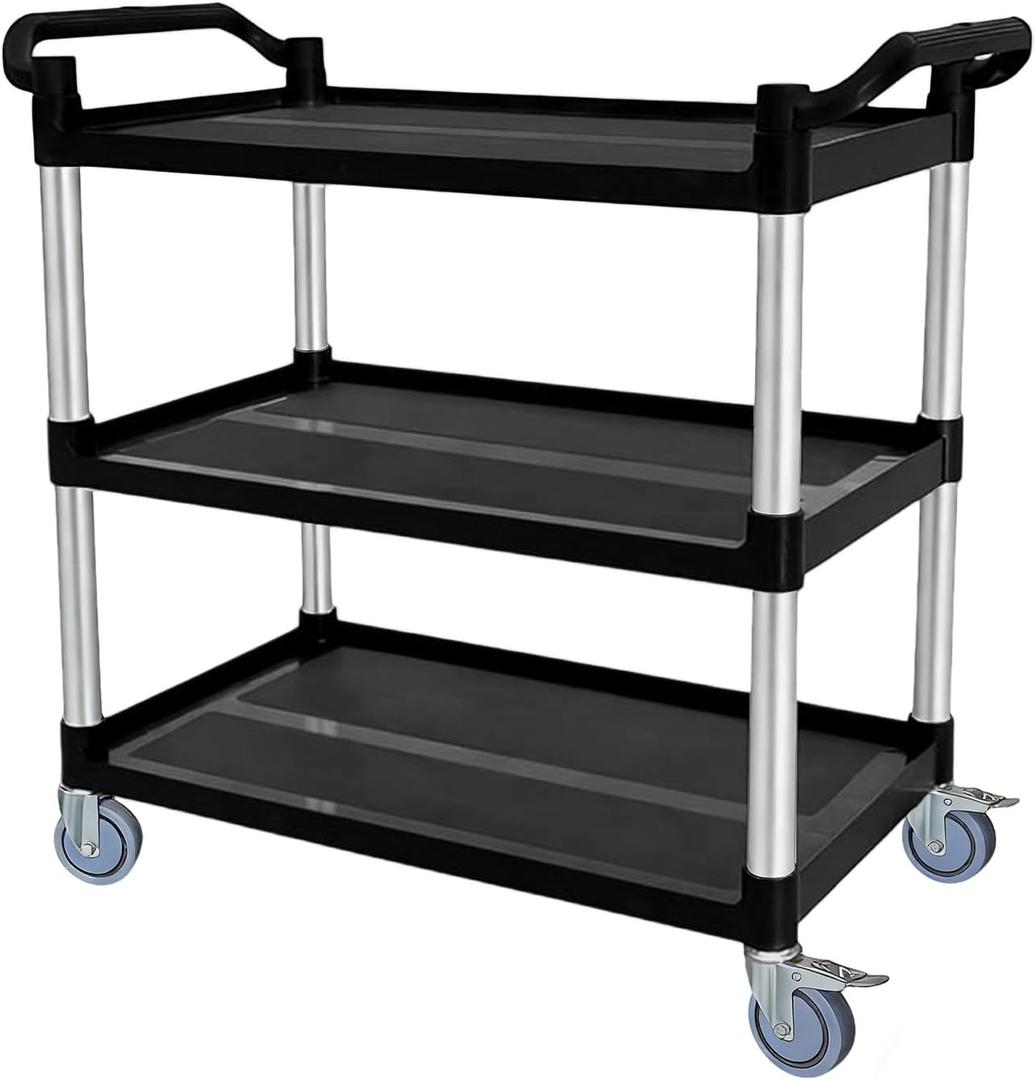 Utility Cart with Tangle-Free Wheels, 3 Tier Rolling Cart with Wheels(2 with Brakes), Heavy Duty 350 Lbs Capacity,Commercial Serving Cart for Home, Office, Restaurant, Warehouse.34 L x 17" W x 38" H