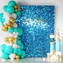 COKAOBE Turquoise Blue Shimmer Wall Backdrop, 24PCS Square Sequin Shimmer Backdrop Panel, Photo Backdrops for Birthday, Anniversary, Wedding, Graduation & Bachelorette Party Decoration