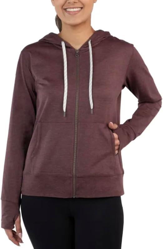 KIRKLAND Signature Women's Moisture Wicking Lightweight Full Zip Hooded Jacket with Thumbholes(XL)