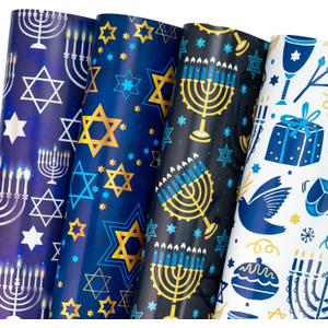 WRAPAHOLIC Hanukkah Wrapping Paper Sheet - 12 Sheets the Star of David and Candles Design Folded Flat with 12 Gift Tags for Holiday, Party Celebration - 19.7 Inch X 27.5 Inch Per Sheet