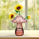 1Pcs Glass Bubble Vase, Mushroom Shape, Decorative Clear Flower Bud Vase, Attractive Single Flower Vase, Round Decor Flower Vase for Centerpiece (E)