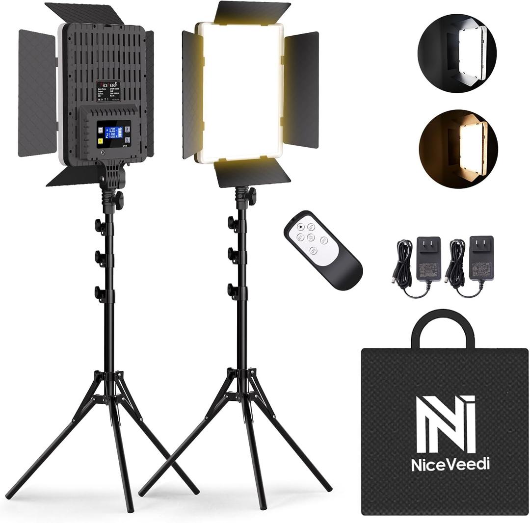 NiceVeedi 2-Pack Photography Lighting Kit, 36W Bi-Color Studio Lights 2700-6500K CRI 95+, Dimmable LED Video Light Kit with Remote Control & 72 Tripod Stand, Lighting for Video Recording/Photography