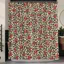 Cheetah and Cherry Shower Curtain, Vintage Cheetah Print Shower Bath Tub Curtain, Leopard Cherry Aesthetic Waterproof Bathroom Decor(72 X 72 Inches)