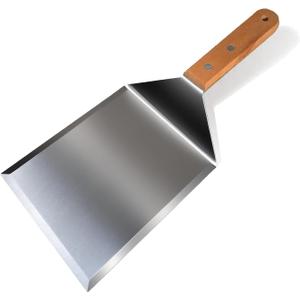Smash Burger Spatula, Premium Large Meta Spatula - 6x5 inch Extra Wide Spatulas for Griddles & Grills, Steel Heavy Duty, Wooden Handle 1pcs